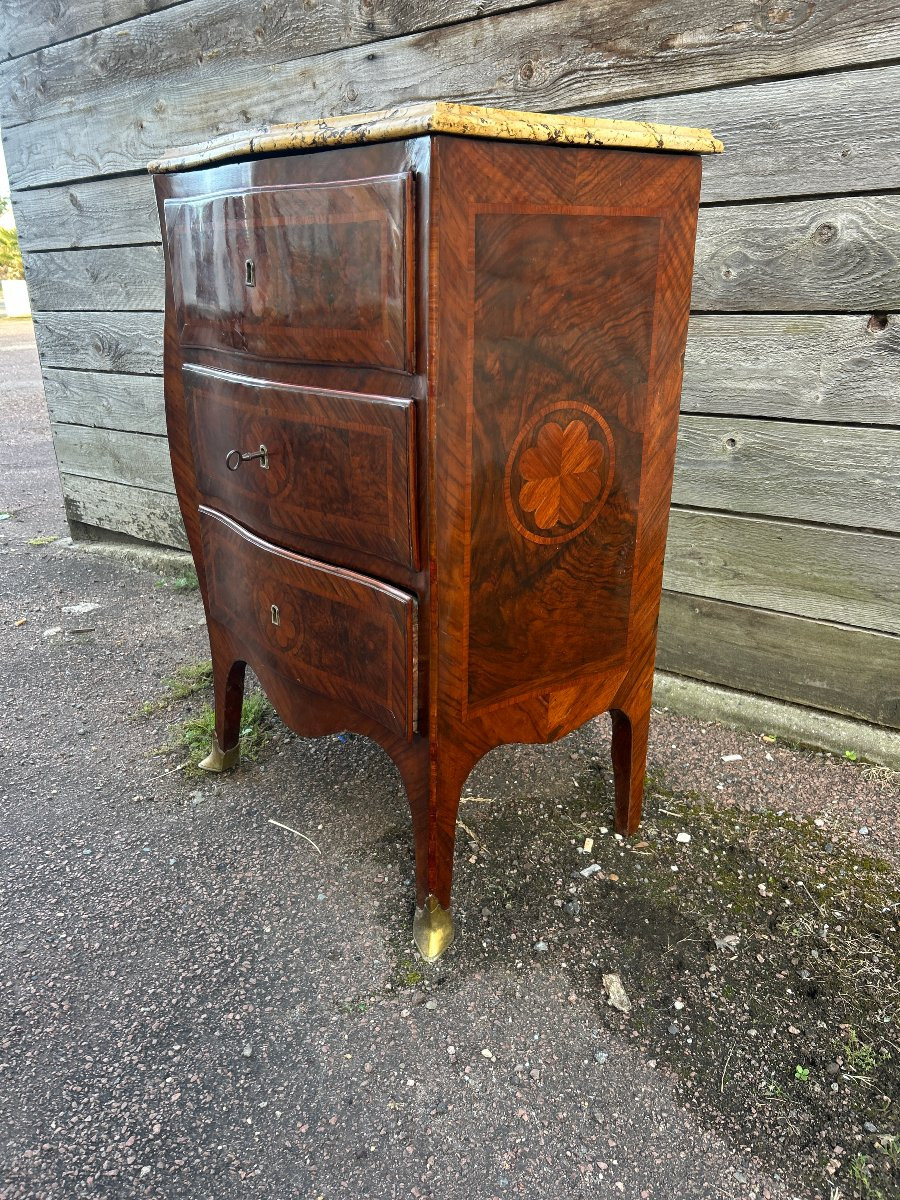 Curved Inlaid Chest Of Drawers, 3 Drawers, Breche Marble Top-photo-3