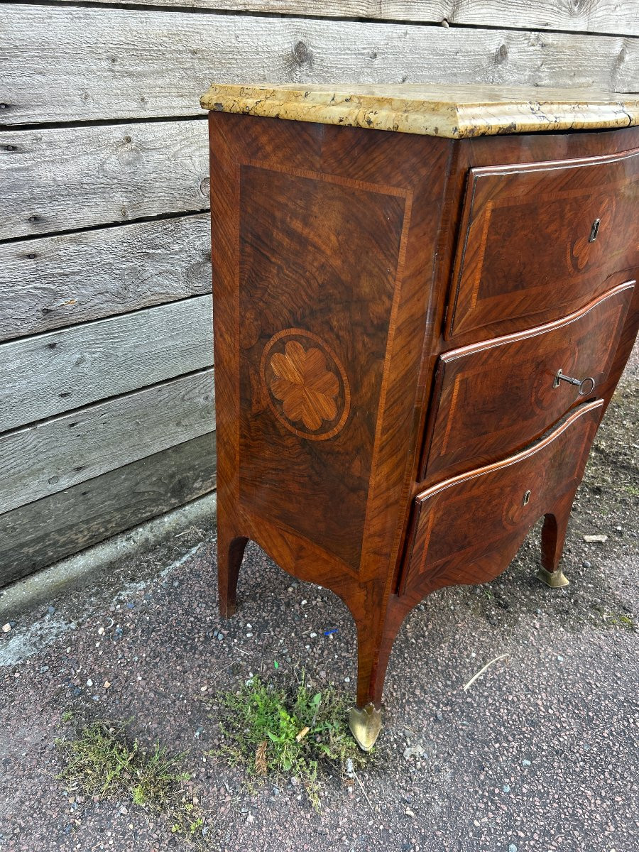 Curved Inlaid Chest Of Drawers, 3 Drawers, Breche Marble Top-photo-4