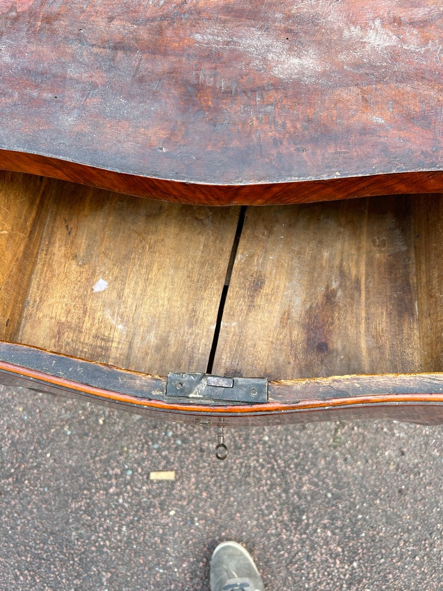 Curved Inlaid Chest Of Drawers, 3 Drawers, Breche Marble Top-photo-4