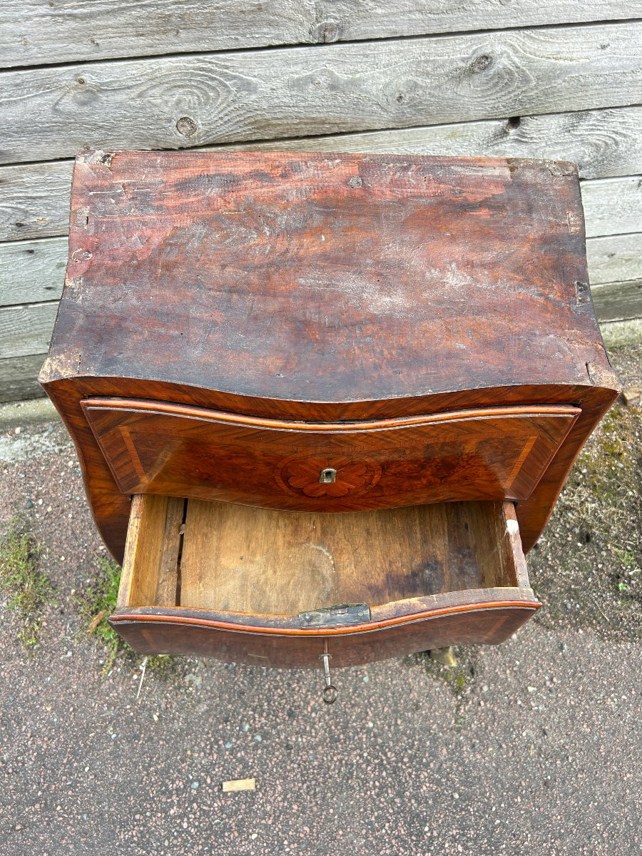 Curved Inlaid Chest Of Drawers, 3 Drawers, Breche Marble Top-photo-5