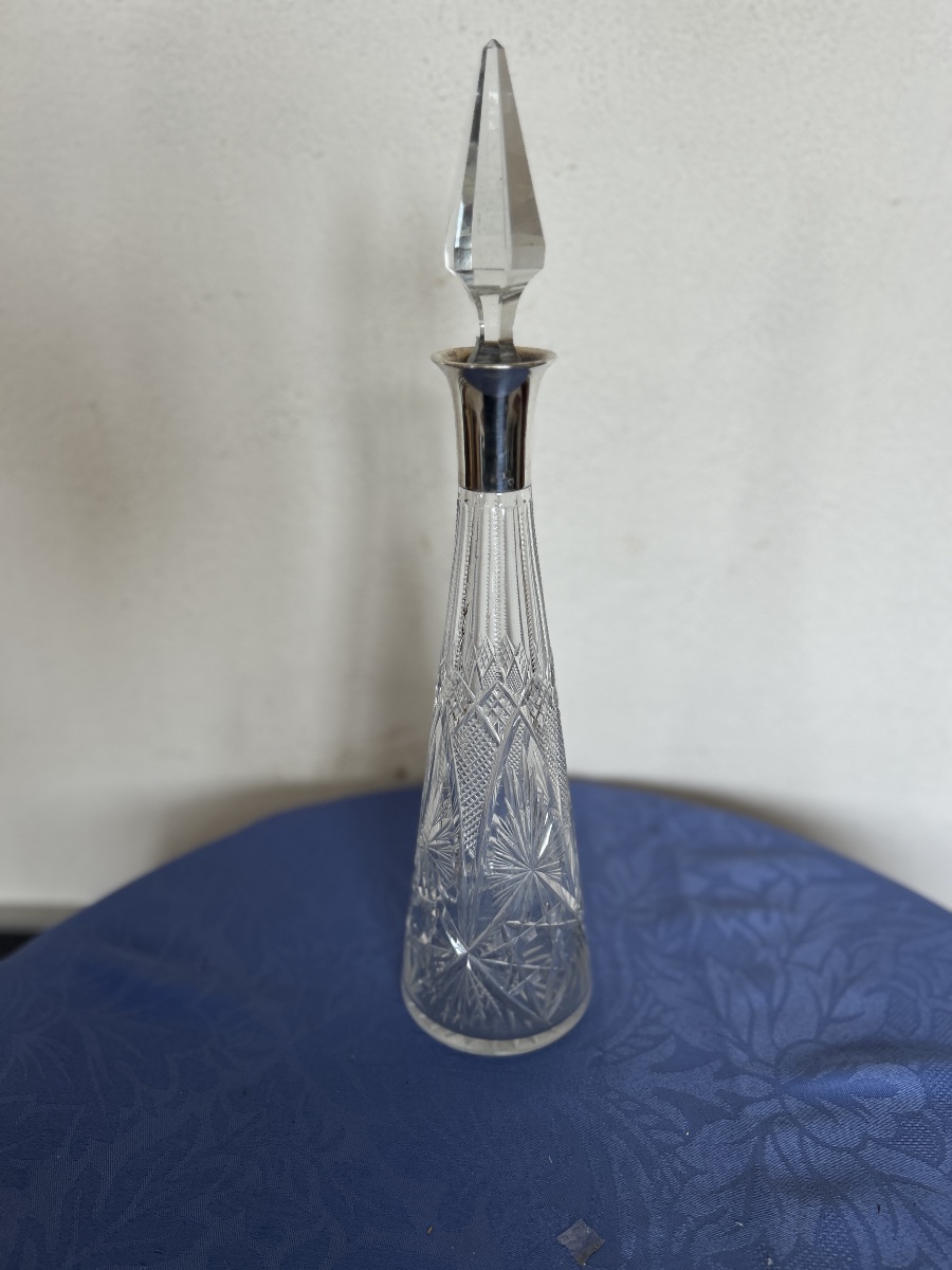   Cut Crystal White Wine Decanter, Silver Frame-photo-4