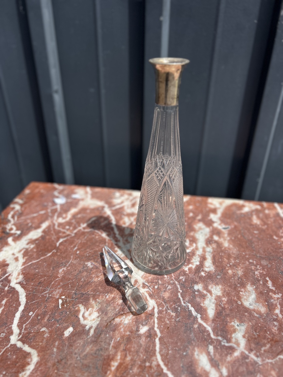   Cut Crystal White Wine Decanter, Silver Frame-photo-1