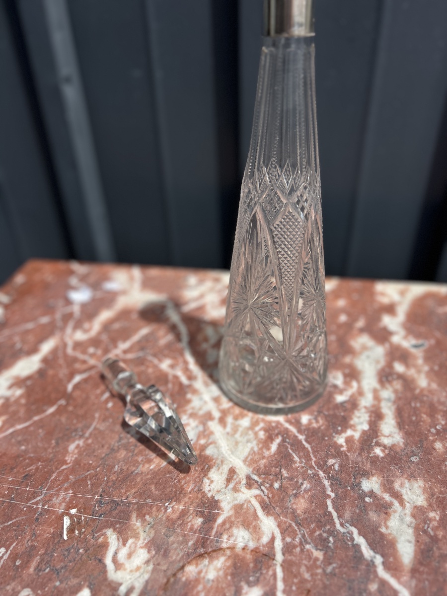   Cut Crystal White Wine Decanter, Silver Frame-photo-6