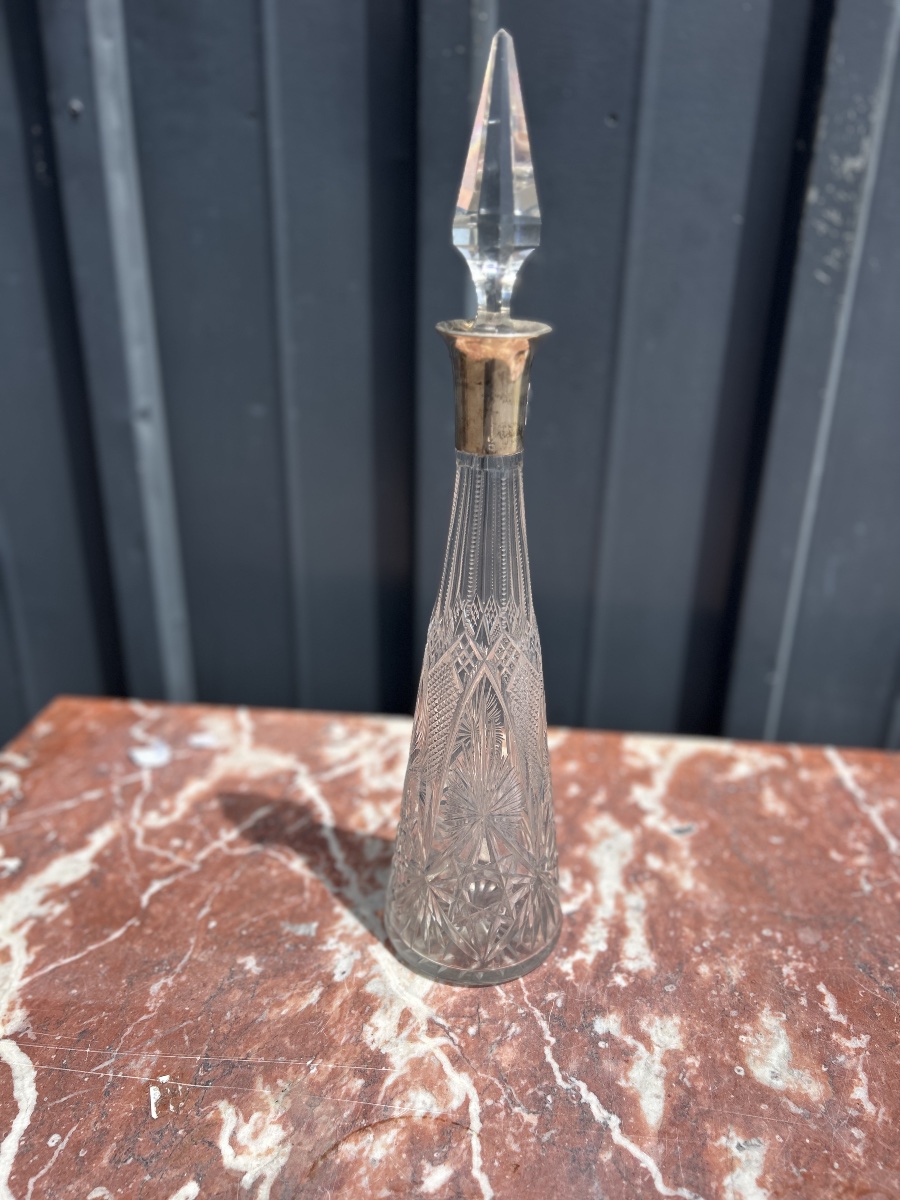   Cut Crystal White Wine Decanter, Silver Frame