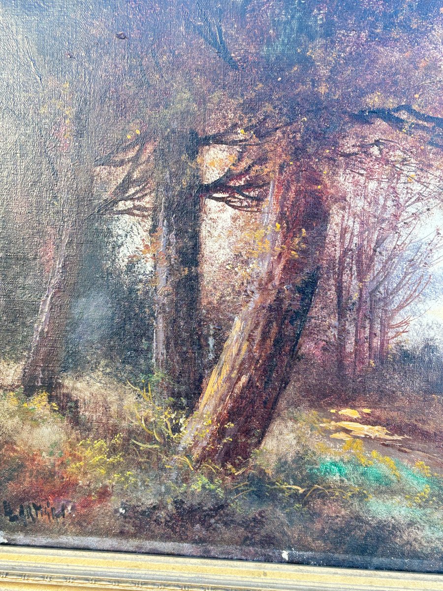 Oil On Canvas: The Path Near A Wood, Landscape Signed L. Lartigau-photo-4