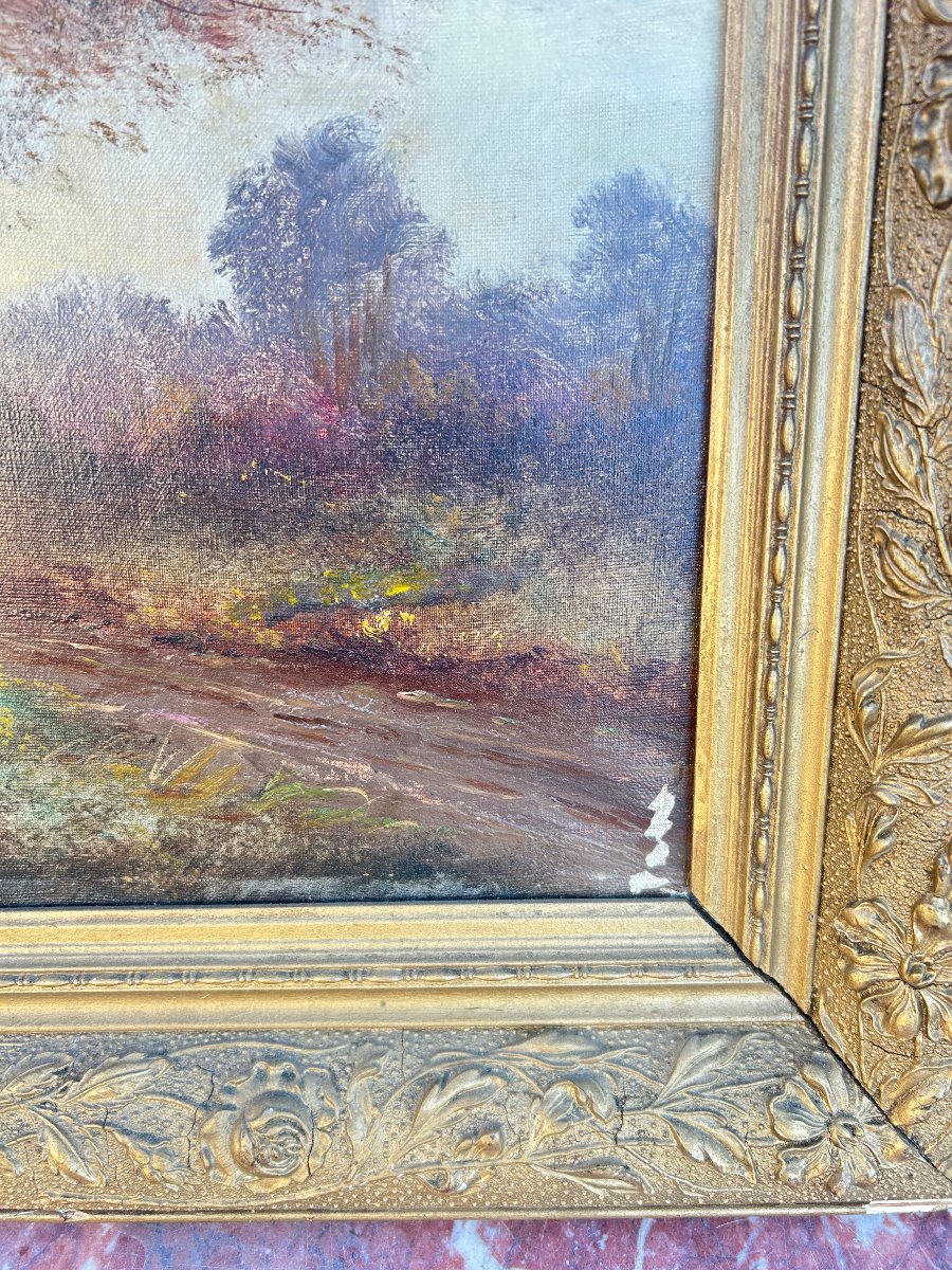 Oil On Canvas: The Path Near A Wood, Landscape Signed L. Lartigau-photo-5