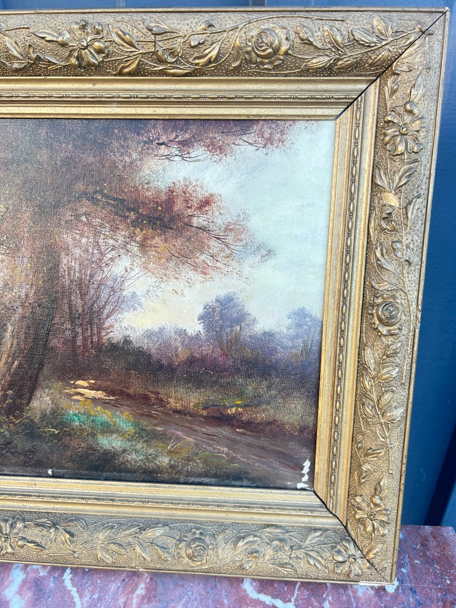 Oil On Canvas: The Path Near A Wood, Landscape Signed L. Lartigau-photo-6