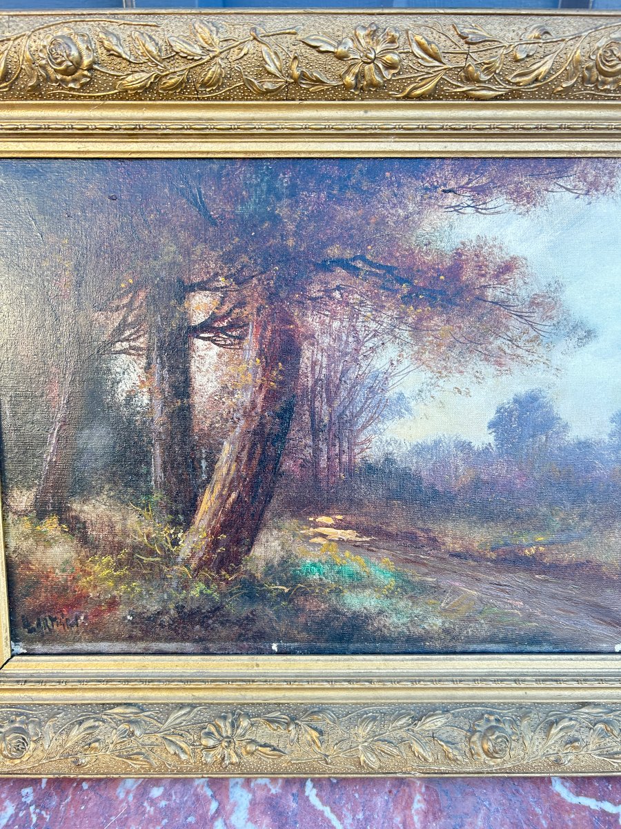 Oil On Canvas: The Path Near A Wood, Landscape Signed L. Lartigau-photo-7