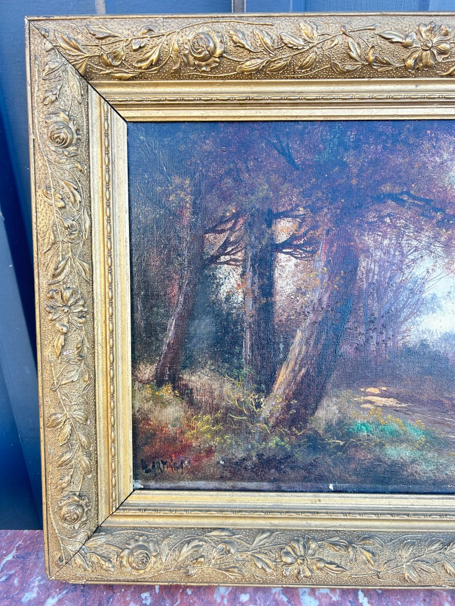 Oil On Canvas: The Path Near A Wood, Landscape Signed L. Lartigau-photo-8