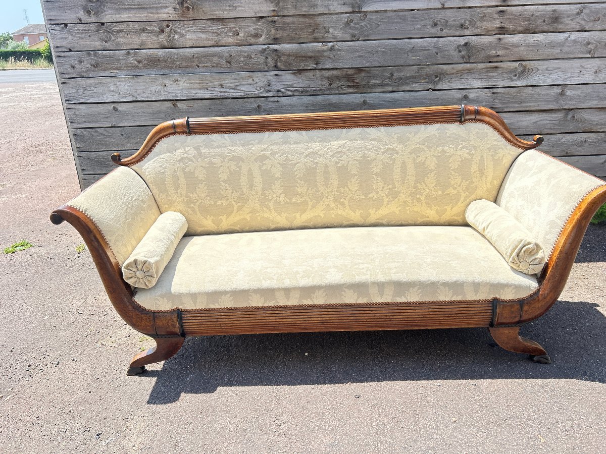 3-seater Mahogany And Fabric Sofa In The Biedermeier Style, 19th Century-photo-2