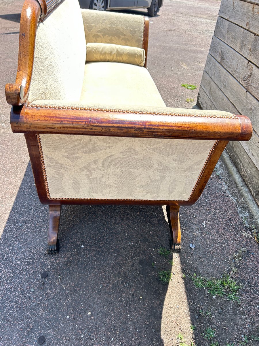 3-seater Mahogany And Fabric Sofa In The Biedermeier Style, 19th Century-photo-3