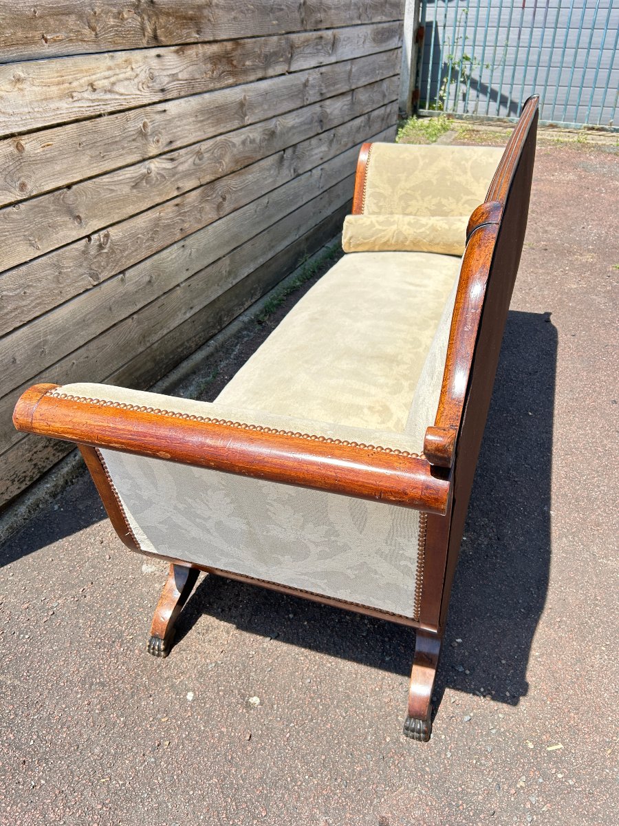 3-seater Mahogany And Fabric Sofa In The Biedermeier Style, 19th Century-photo-4