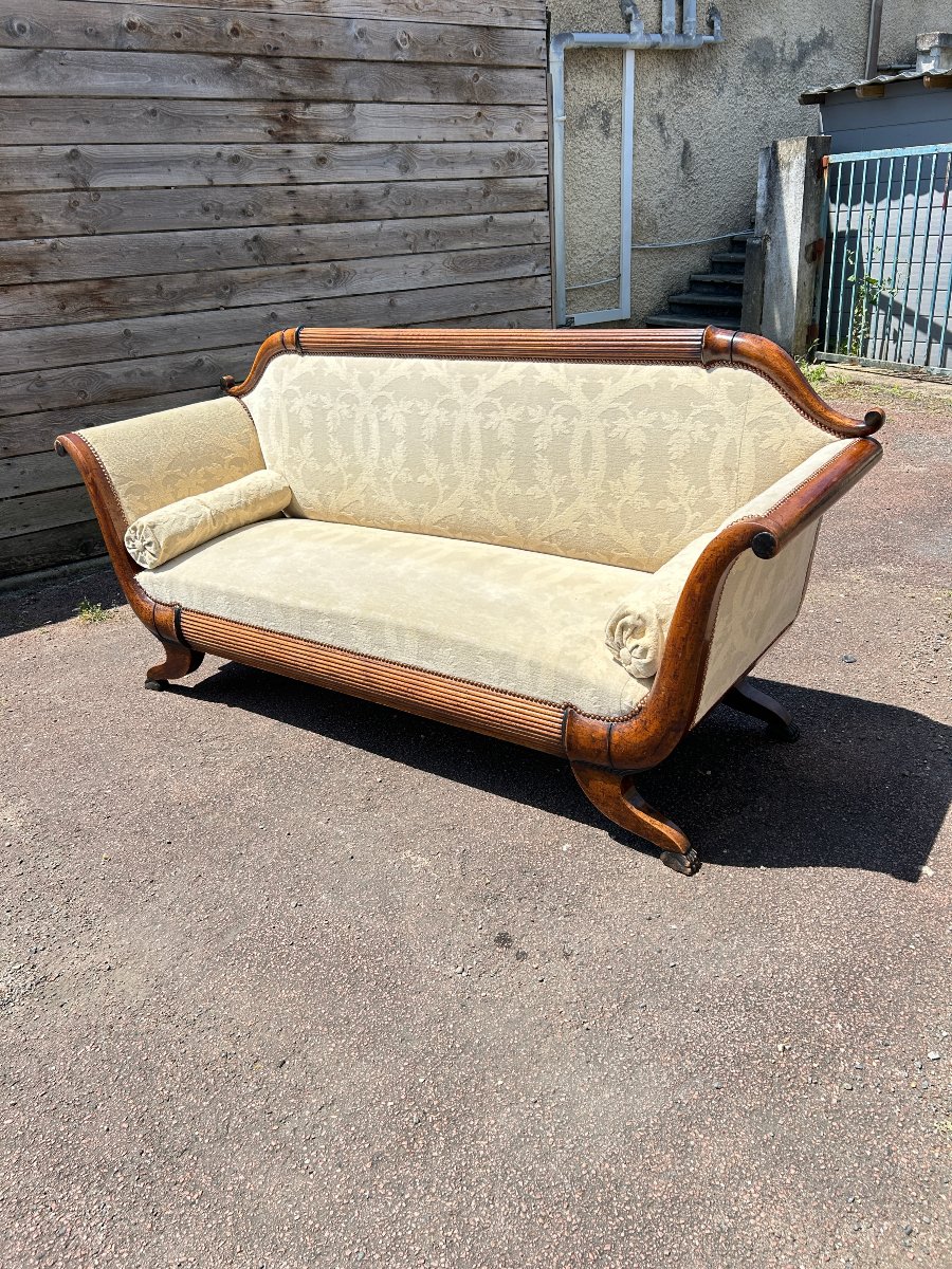 3-seater Mahogany And Fabric Sofa In The Biedermeier Style, 19th Century-photo-2