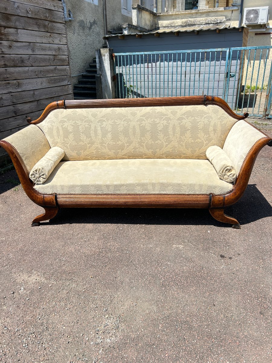 3-seater Mahogany And Fabric Sofa In The Biedermeier Style, 19th Century-photo-3