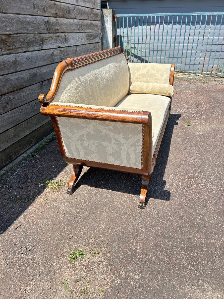 3-seater Mahogany And Fabric Sofa In The Biedermeier Style, 19th Century-photo-4