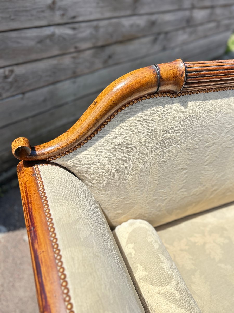 3-seater Mahogany And Fabric Sofa In The Biedermeier Style, 19th Century-photo-5