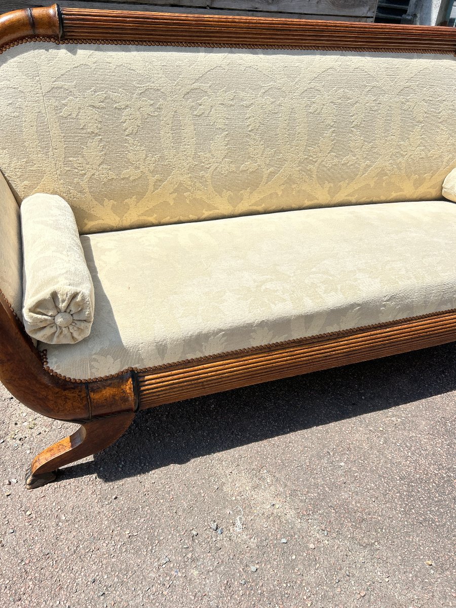 3-seater Mahogany And Fabric Sofa In The Biedermeier Style, 19th Century-photo-6