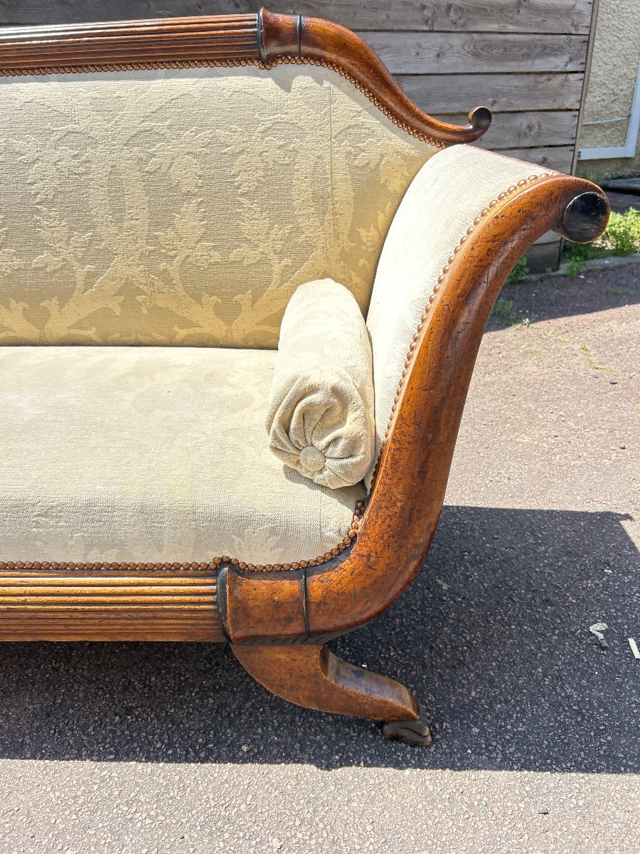 3-seater Mahogany And Fabric Sofa In The Biedermeier Style, 19th Century-photo-8