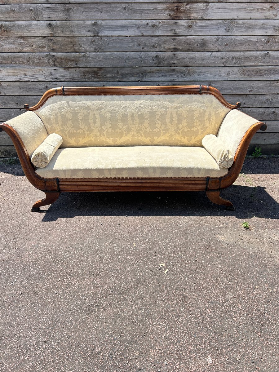 3-seater Mahogany And Fabric Sofa In The Biedermeier Style, 19th Century