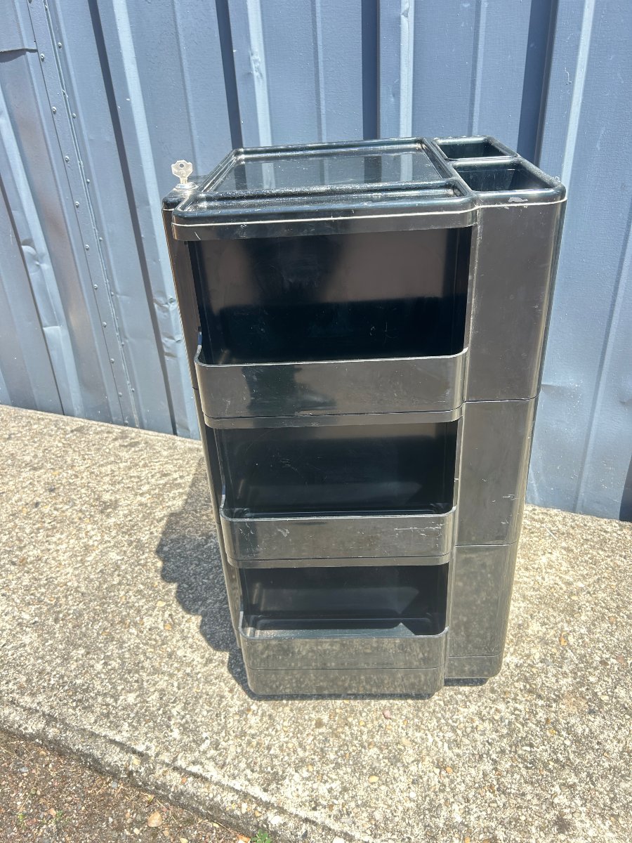 Neolt Superstile Side Table Or Tall Cart, 1970s Italian Design, Glossy Black-photo-3