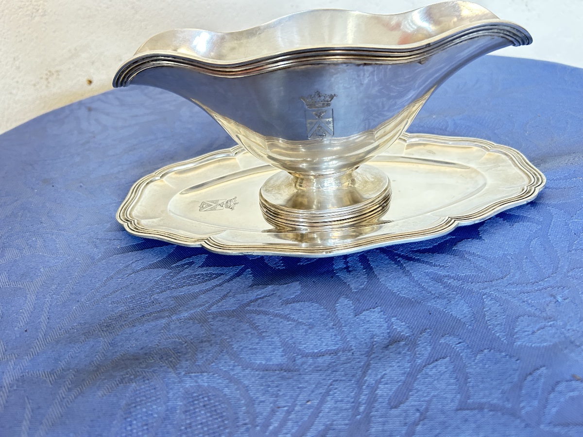Saucière en argent massif, style LXV, armoiries -photo-3