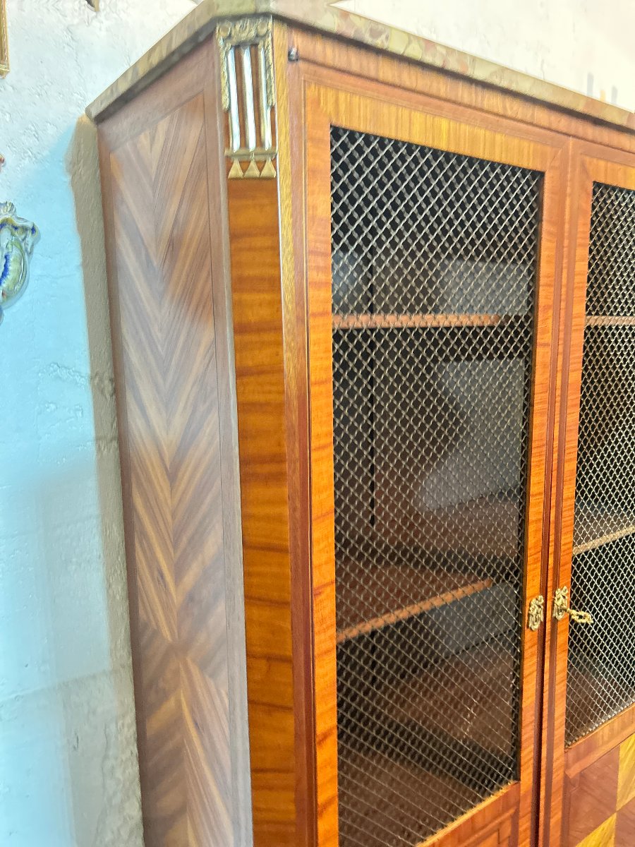 Small Inlaid Bookcase, Lattice Doors, Transition Style Lxv-lxvi-photo-4
