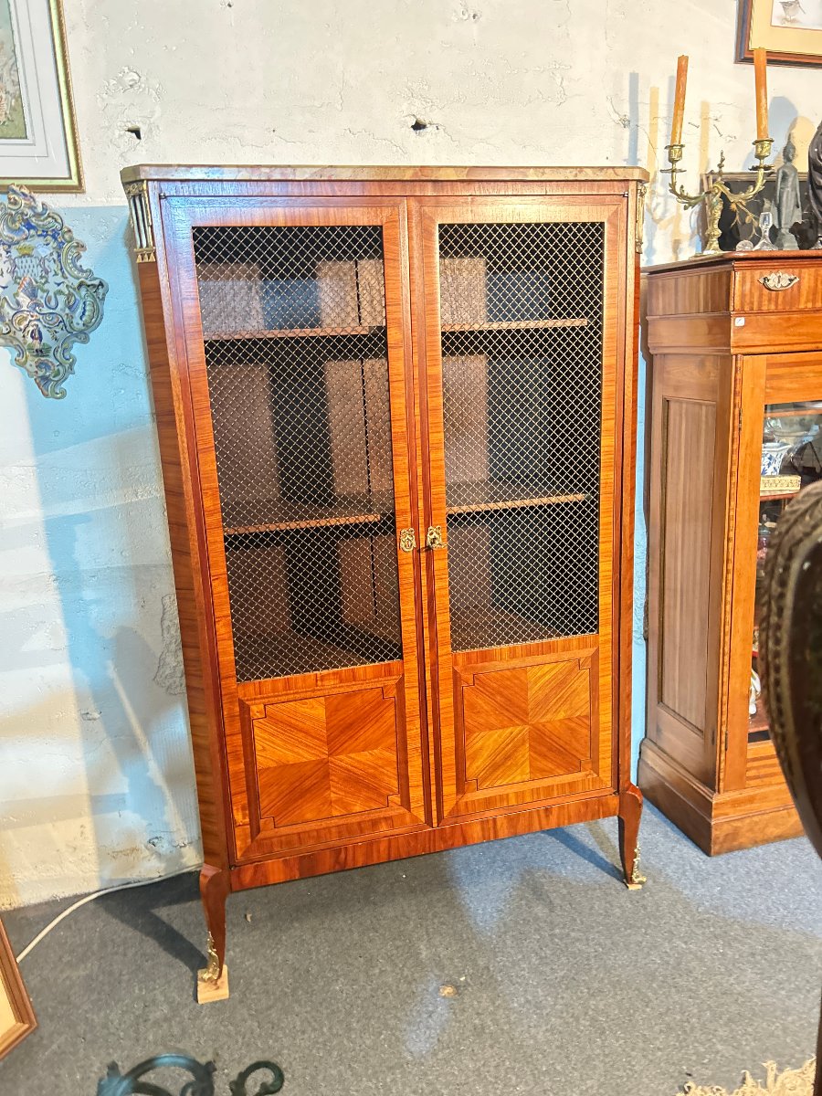 Small Inlaid Bookcase, Lattice Doors, Transition Style Lxv-lxvi