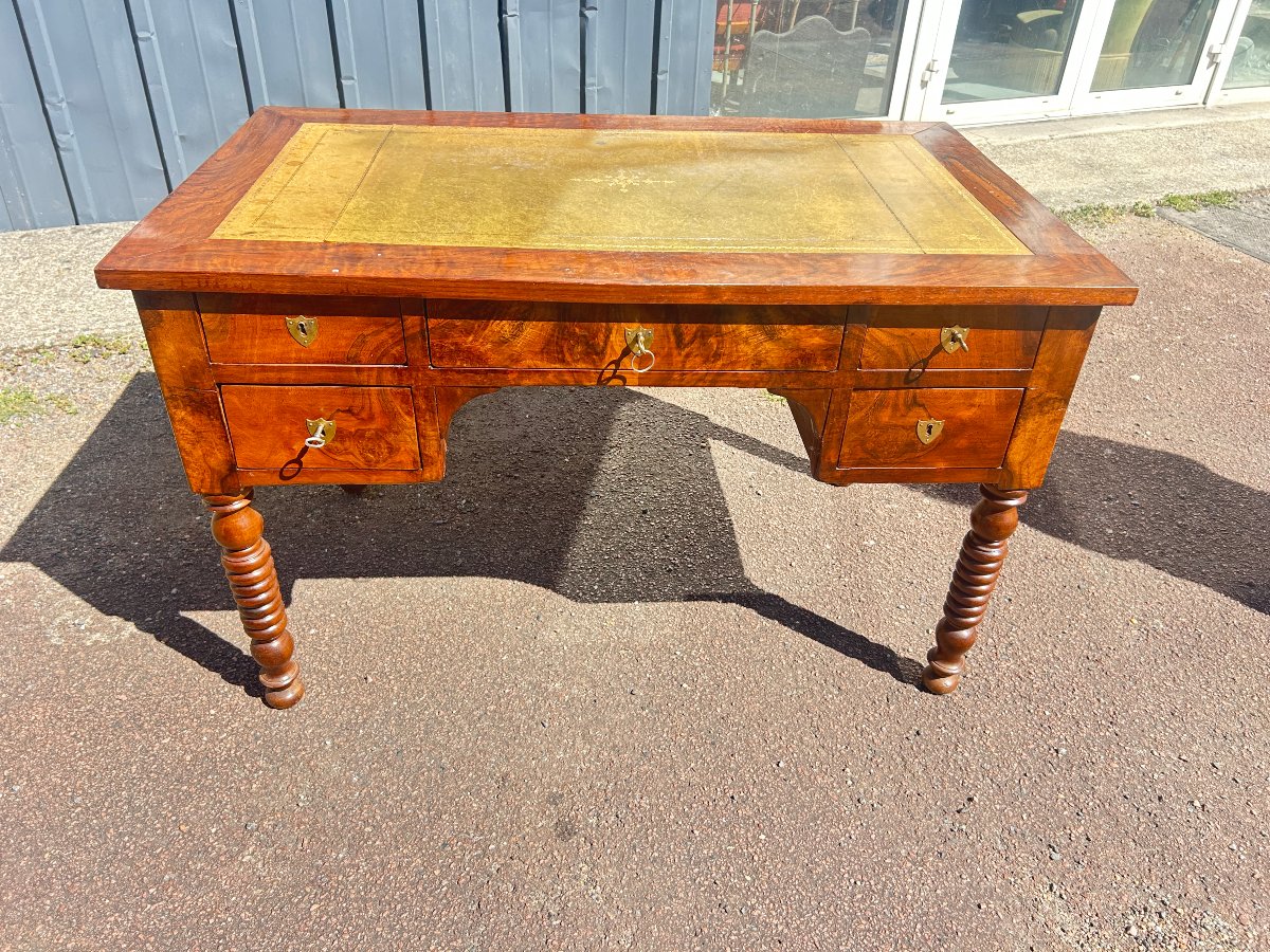 Flat-top Desk In The Louis Philippe Style, Made Of Walnut-photo-3