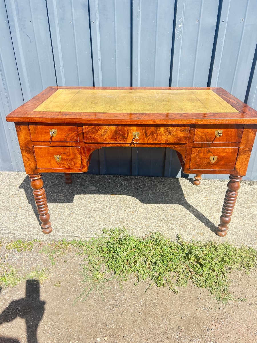 Flat-top Desk In The Louis Philippe Style, Made Of Walnut