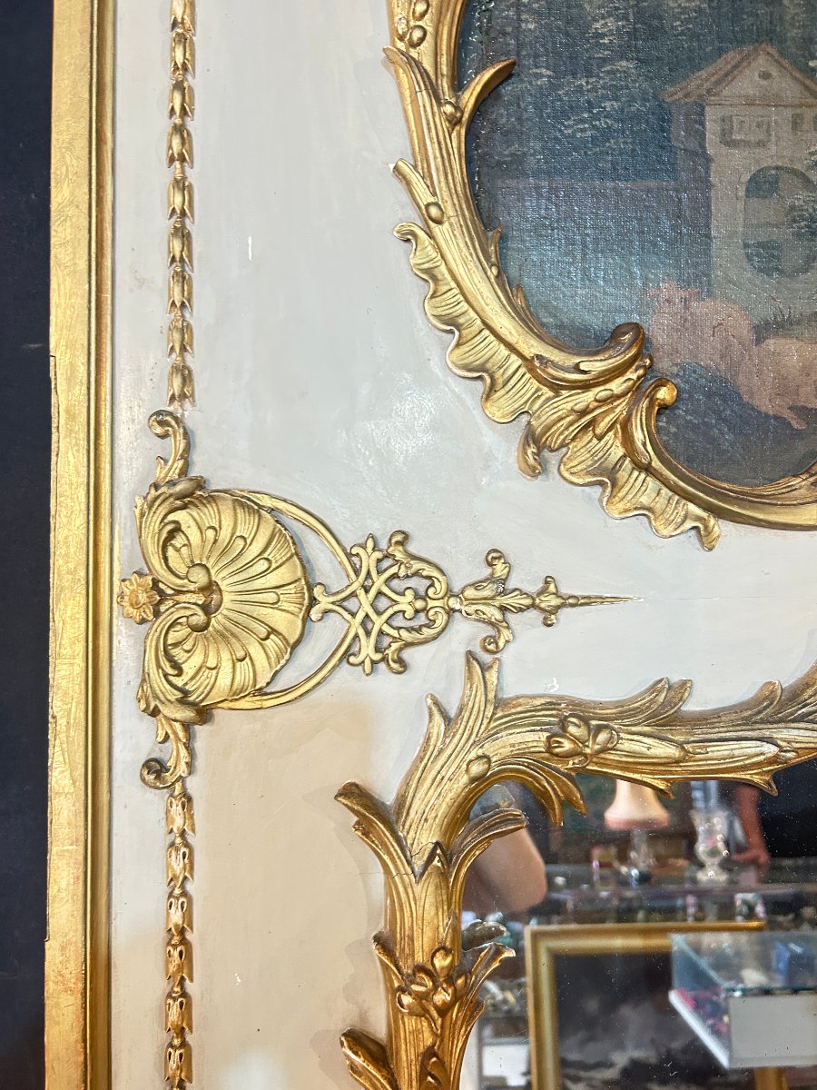 Wood Paneling Forming A Trumeau, Romantic Scene, Louis XV Style-photo-1