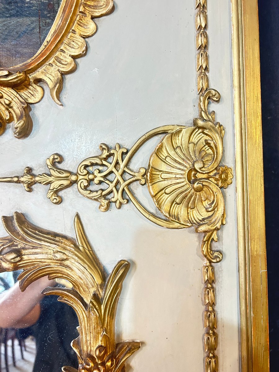 Wood Paneling Forming A Trumeau, Romantic Scene, Louis XV Style-photo-2