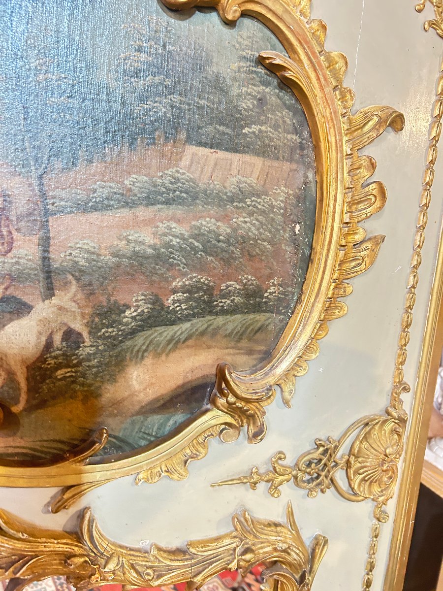 Wood Paneling Forming A Trumeau, Romantic Scene, Louis XV Style-photo-4