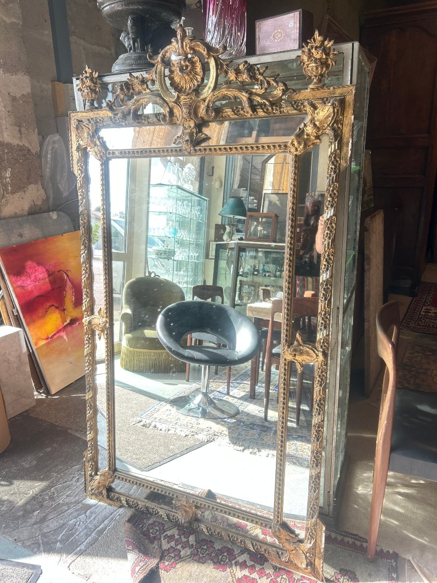 Gilded Mirror With Glazing Beads, 19th Century-photo-4