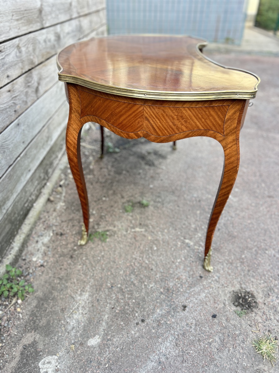  Bureau plat marqueté forme rognon style Louis XV-photo-1