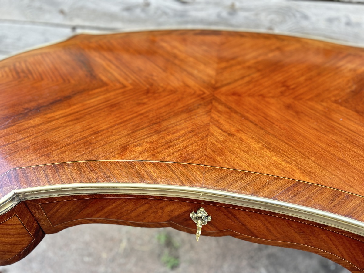  Bureau plat marqueté forme rognon style Louis XV-photo-2