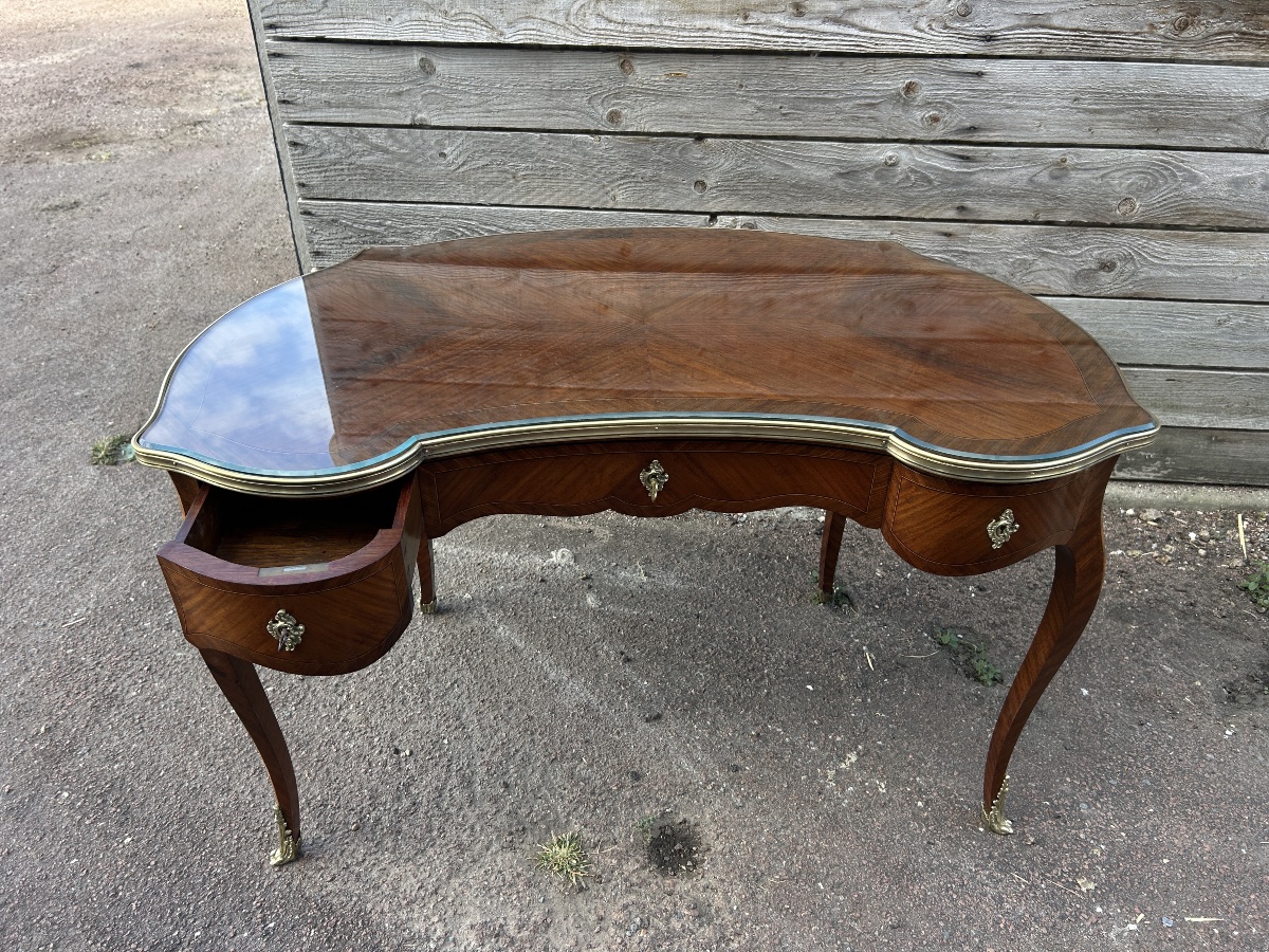  Bureau plat marqueté forme rognon style Louis XV-photo-7