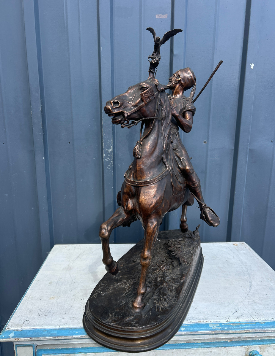 Pierre Jules Mène - Le Fauconnier Arabe à Cheval épreuve en bronze-photo-1
