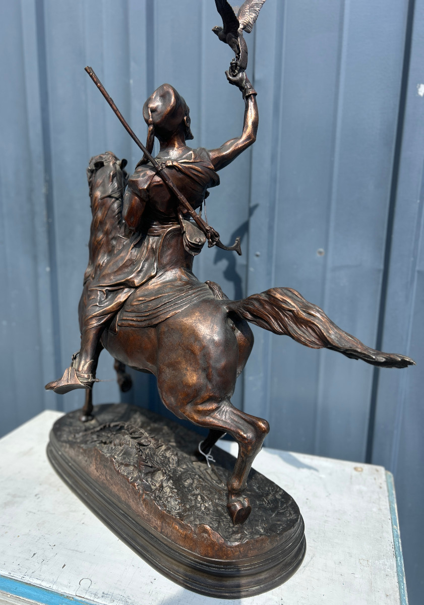 Pierre Jules Mène - Le Fauconnier Arabe à Cheval épreuve en bronze-photo-2