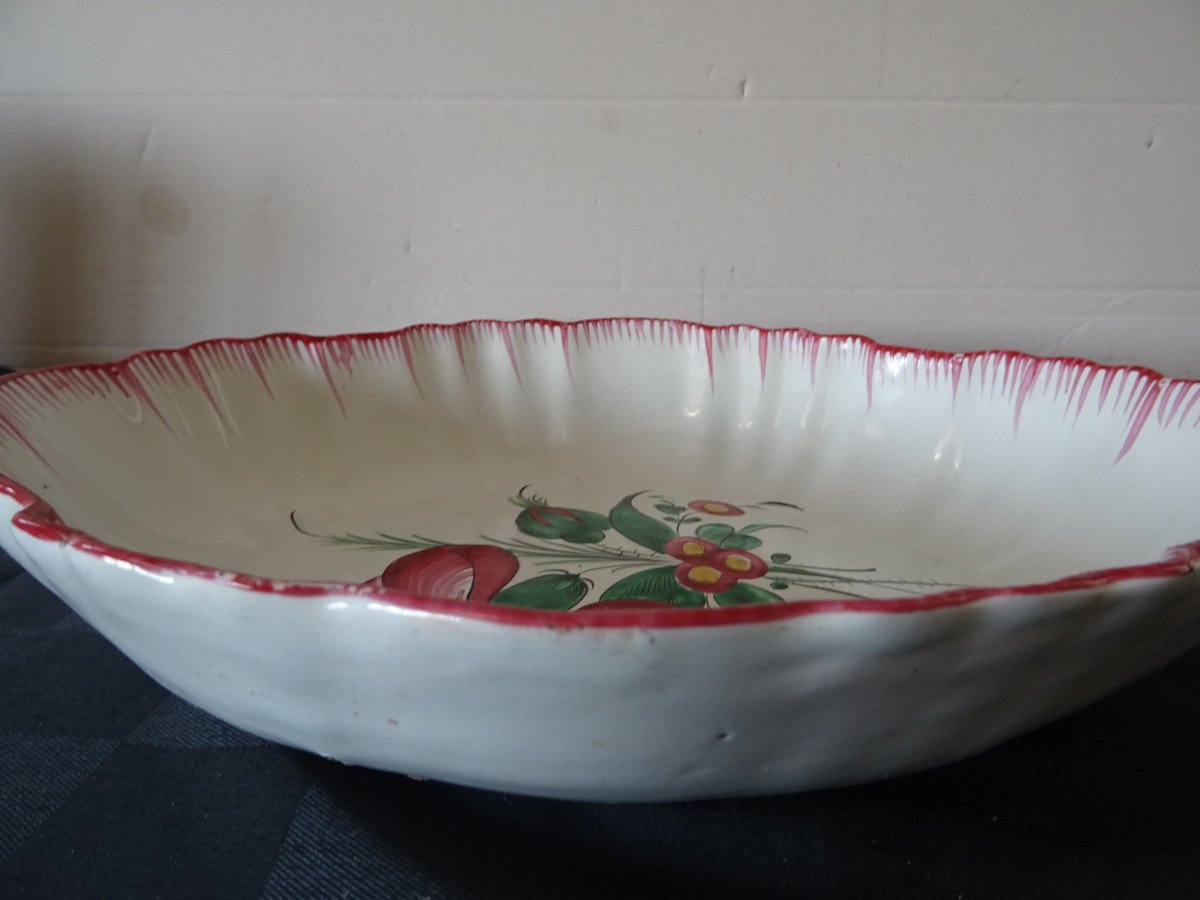 Hollow Oval Dish With Scalloped Edge With Rose And Bouquet, East XIX S.-photo-3