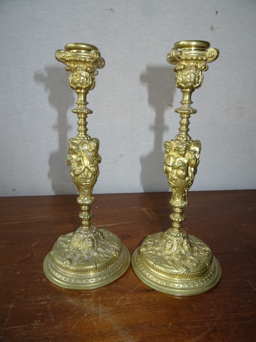 Pair Of Renaissance Style Bronze Candlesticks-photo-1
