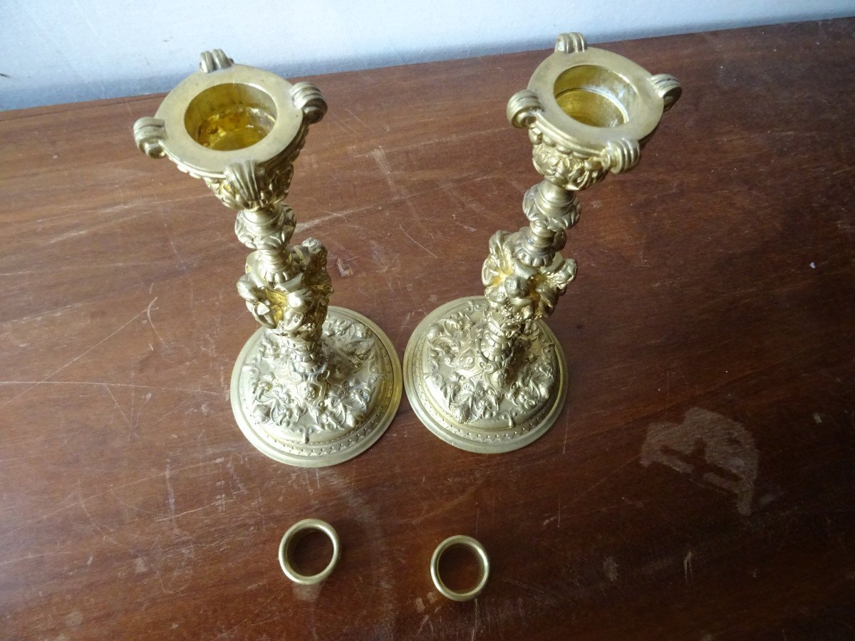 Pair Of Renaissance Style Bronze Candlesticks-photo-2