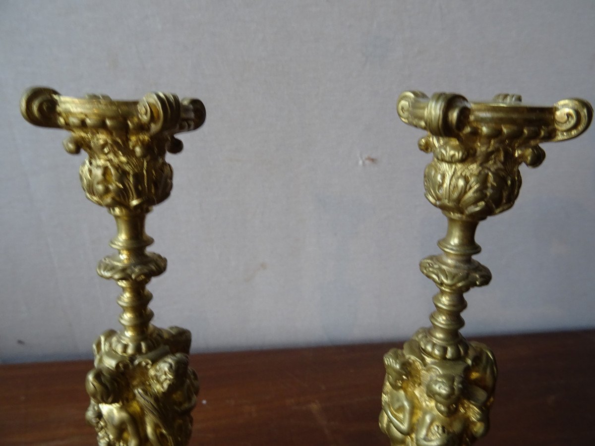 Pair Of Renaissance Style Bronze Candlesticks-photo-4