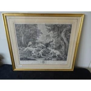 Tableau Gravure La Chasse au Loup d'après Desportes