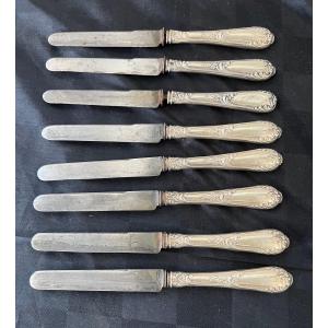 Lot De 8 Couteaux Au Modèle De Style Rocaille Manche Argent Massif