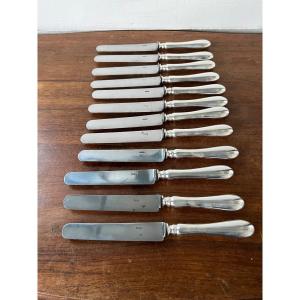 Lot De 12 Couteaux Métal Argenté, Uniplat, Lames Acier