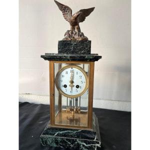 Cage Clock In Bronze And Water Green Marble, Topped With An Empire Eagle