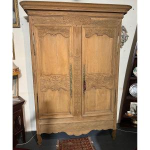 Two-door Wardrobe, Pickled Oak, Louis XV Style