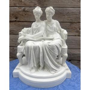 Edouard Lanteri. Duo. Biscuit Porcelain Group. Sèvres