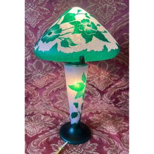 Lampe Champignon, décor floral vert dégagé à l'acide, Vianne, XX S