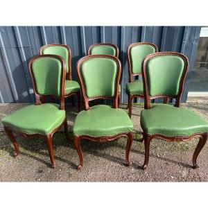 6 chaises au modèle , de style louis XV , bois naturel, teinté noyer